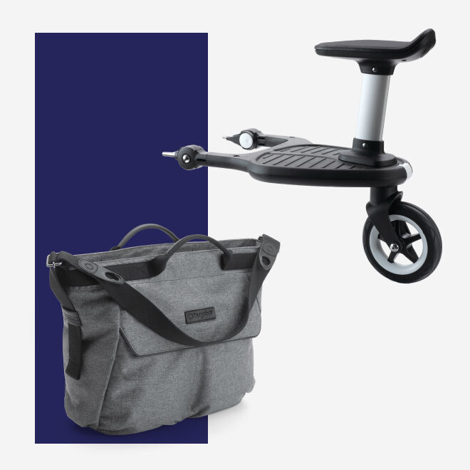 Bugaboo comfort wheeled board and changing bag.