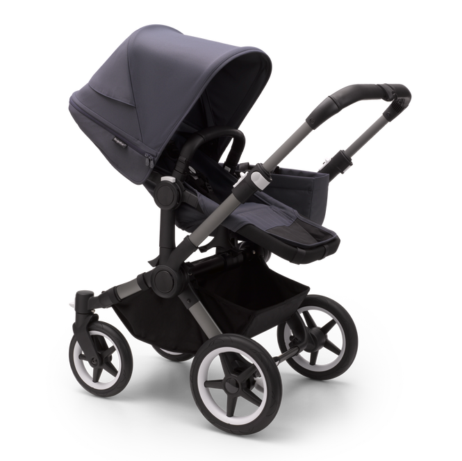Bugaboo Donkey 5 Mono stroller with seat and extendable basket.
