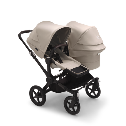 Bugaboo Donkey 5 Duo bassinet and seat stroller black base, desert taupe fabrics, desert taupe sun canopy - view 1