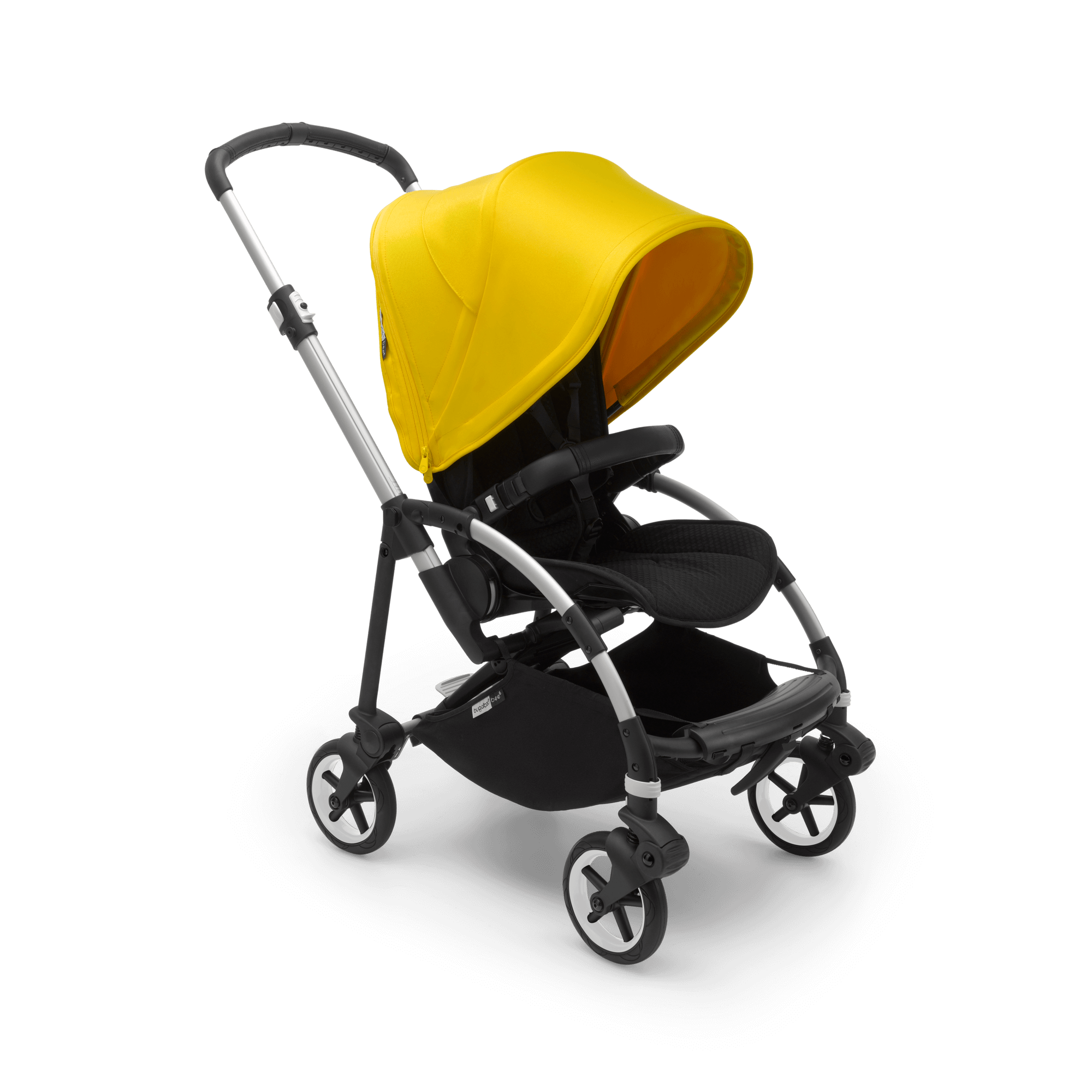 Bugaboo Bee 6 seat stroller lemon yellow sun canopy black fabrics aluminium base