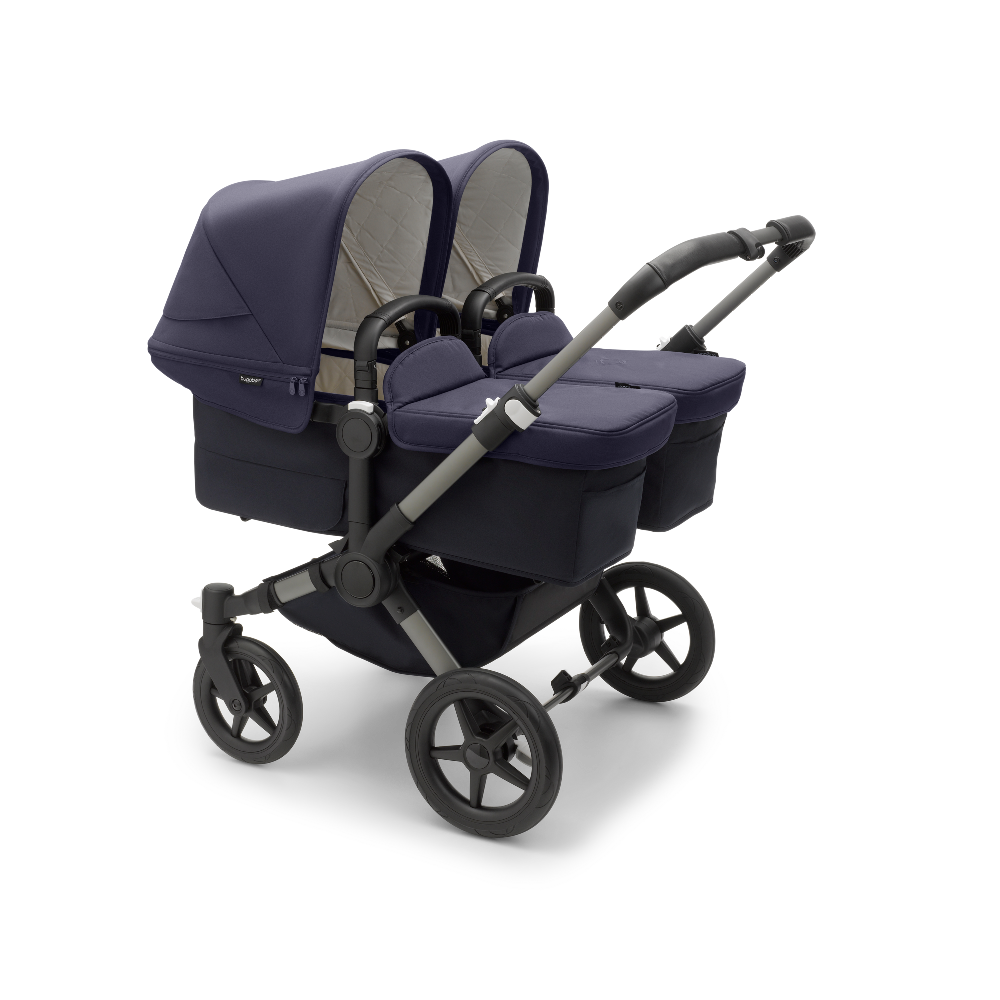 Bugaboo  Bugaboo Donkey 5 Twin bassinet and seat stroller graphite base classic collection dark navy fabrics classic collection dark navy sun canopy