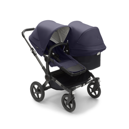 Bugaboo Donkey 5 Duo bassinet and seat stroller graphite base, classic collection dark navy fabrics, classic collection dark navy sun canopy - view 1
