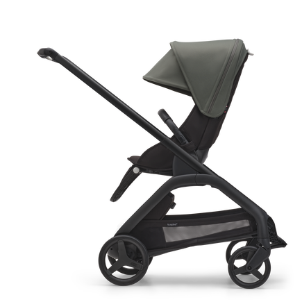 Bugaboo Dragonfly bassinet and seat stroller black base, midnight black fabrics, forest green sun canopy - view 2