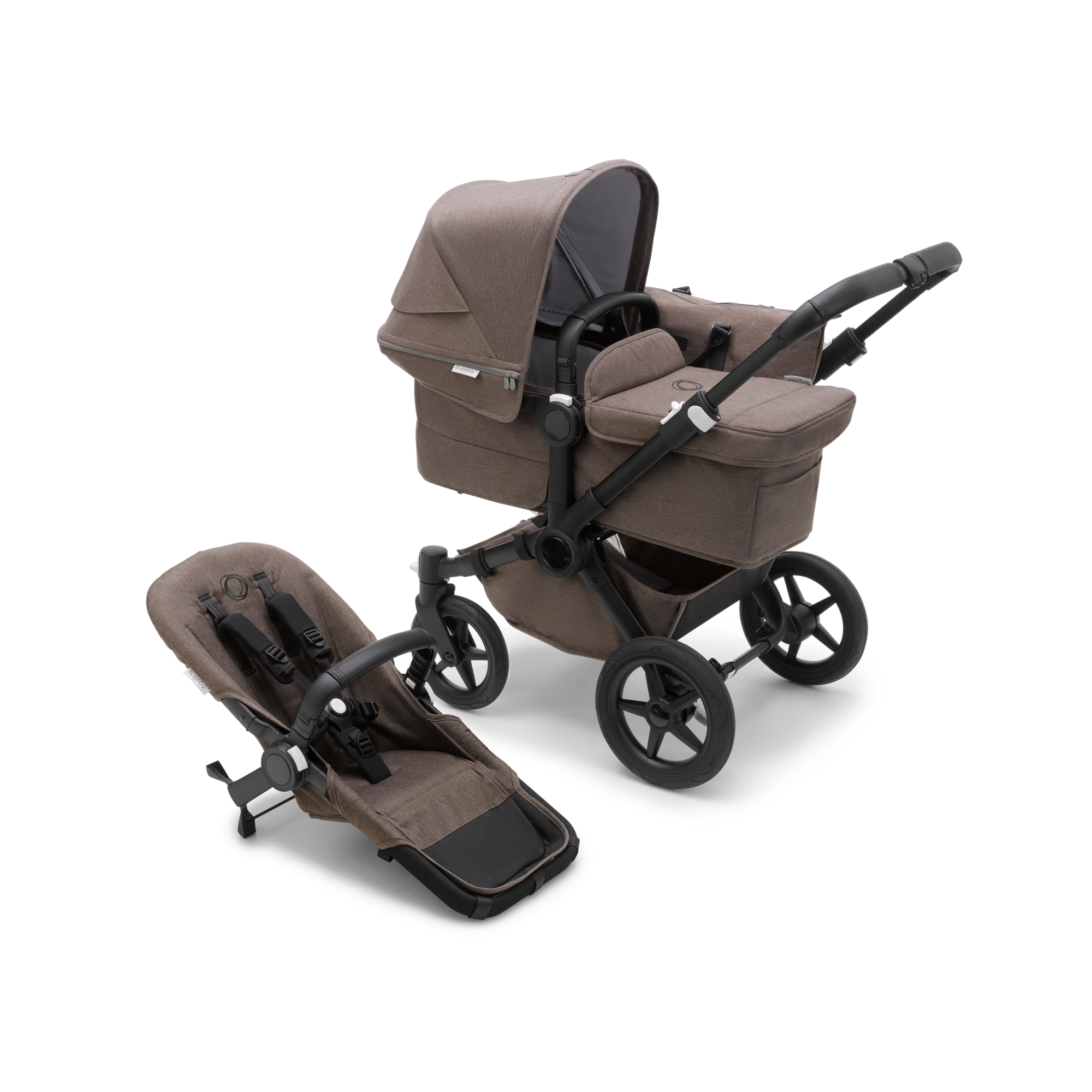 Bugaboo  Bugaboo Donkey 5 Mono bassinet and seat stroller black base mineral taupe fabrics mineral taupe sun canopy