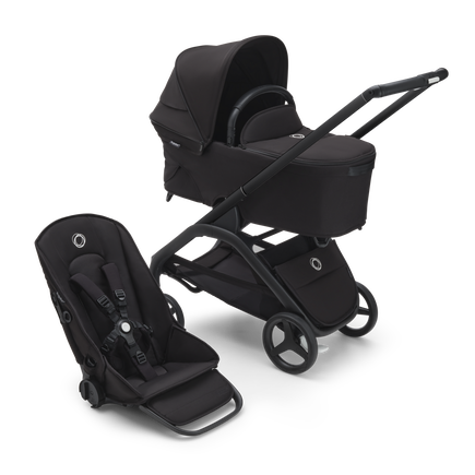 Bugaboo Dragonfly bassinet and seat stroller black base, midnight black fabrics, midnight black sun canopy - view 1