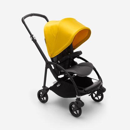 Bugaboo Bee 6 bassinet and seat stroller lemon yellow sun canopy, grey mélange fabrics, black base - view 2