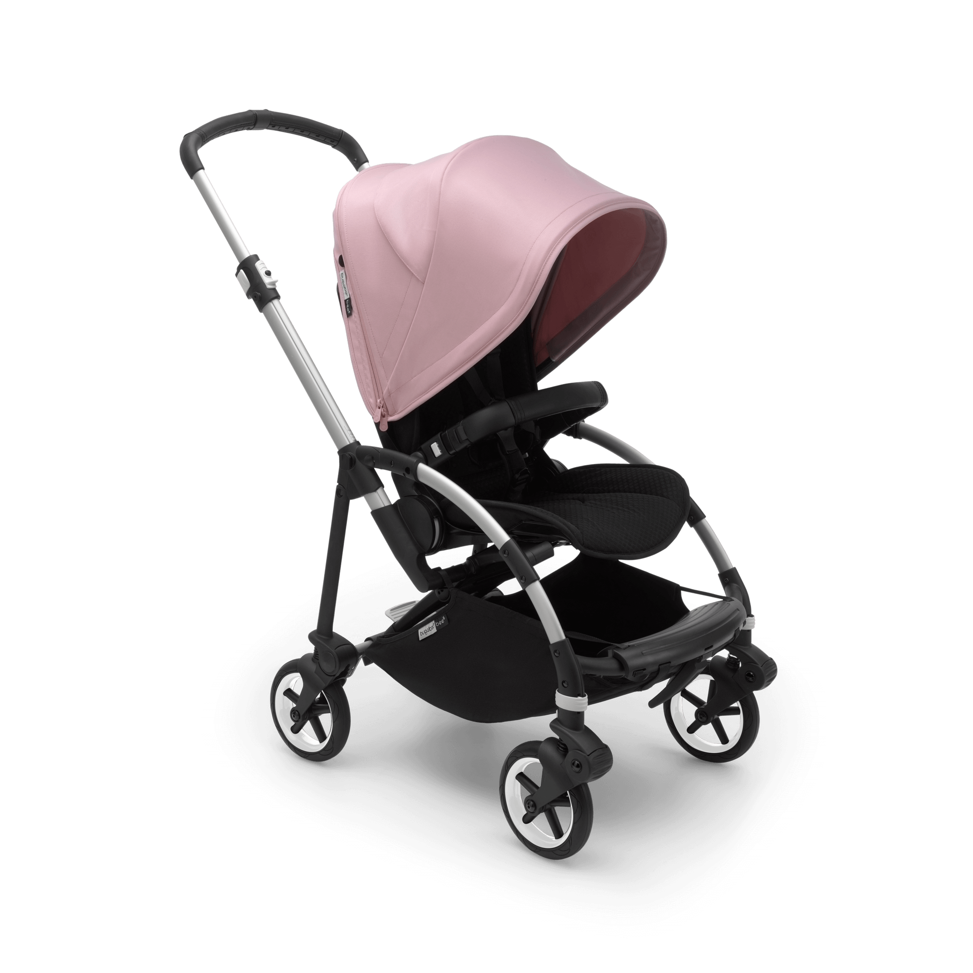 Bugaboo Bee 6 seat stroller soft pink sun canopy black fabrics aluminium base