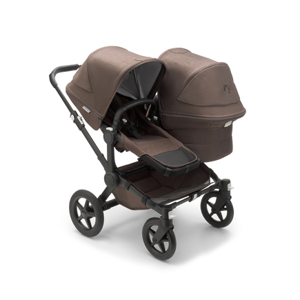 Bugaboo Donkey 5 Duo bassinet and seat stroller black base, mineral taupe fabrics, mineral taupe sun canopy - view 1