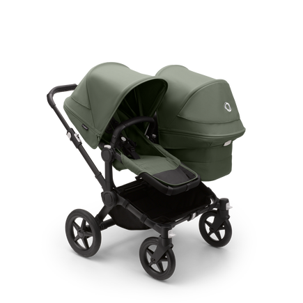 Bugaboo Donkey 5 Duo bassinet and seat stroller black base, forest green fabrics, forest green sun canopy - view 1