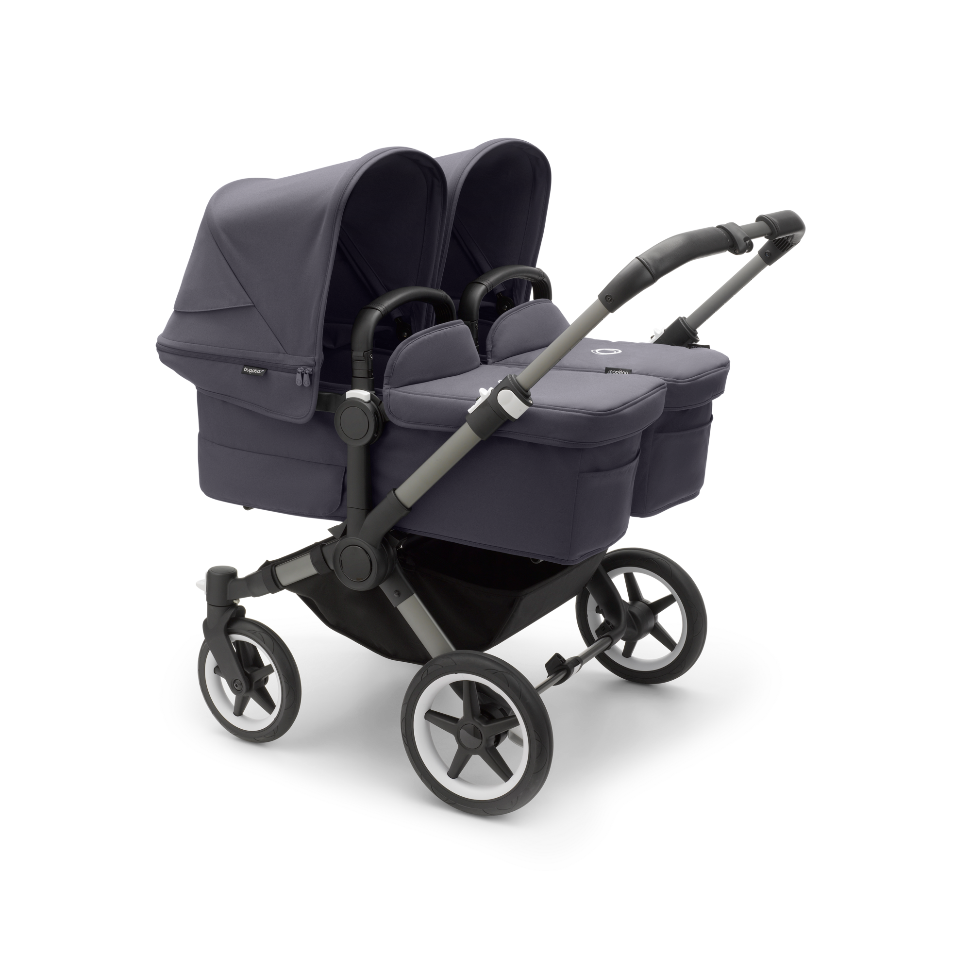 Bugaboo  Bugaboo Donkey 5 Twin bassinet and seat stroller graphite base stormy blue fabrics stormy blue sun canopy
