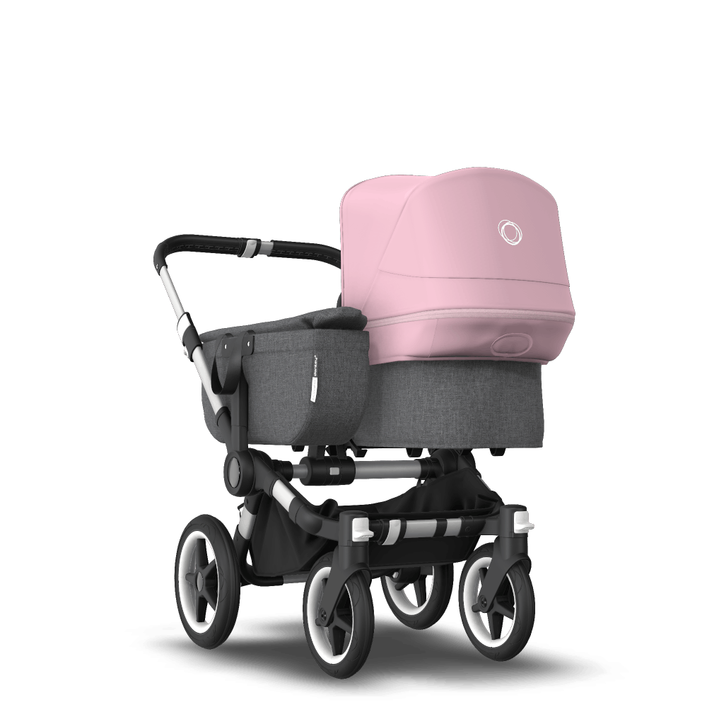 Bugaboo  Bugaboo Donkey 3 Mono seat and bassinet stroller soft pink sun canopy grey melange fabrics aluminium base