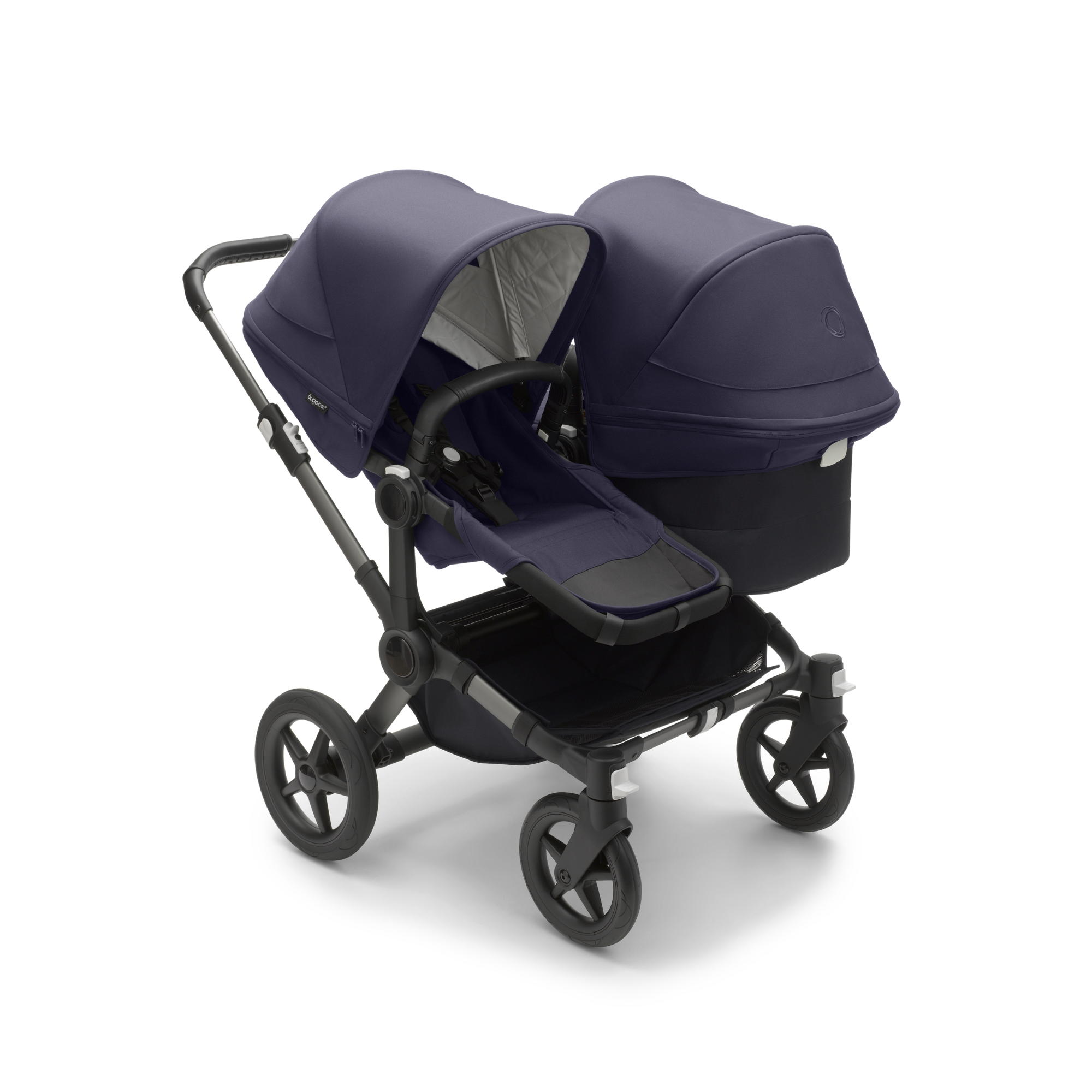 Bugaboo  Bugaboo Donkey 5 Duo bassinet and seat stroller graphite base classic collection dark navy fabrics classic collection dark navy sun canopy