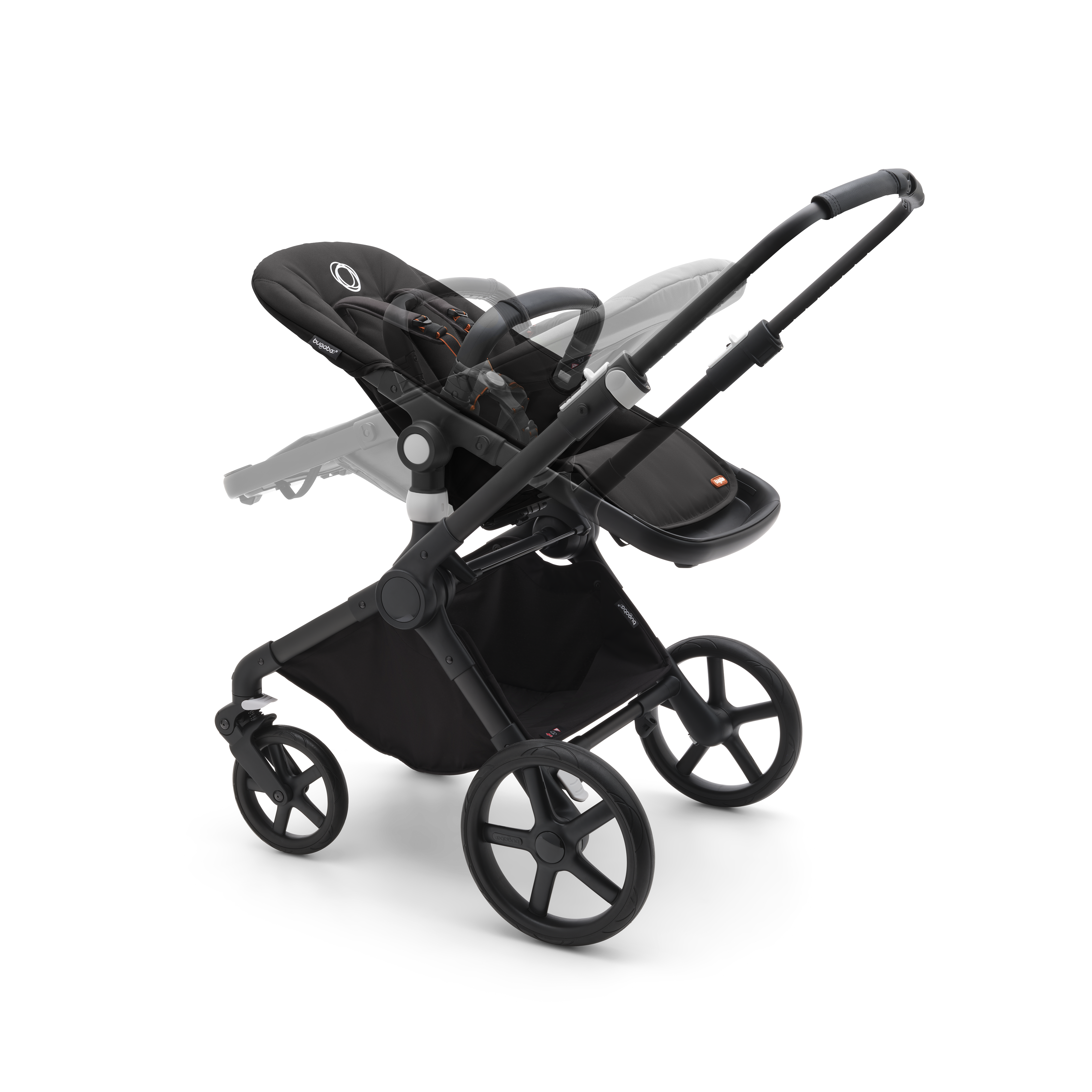 Bugaboo Fox Cub bassinet and seat stroller black base, midnight black  fabrics, midnight black sun canopy