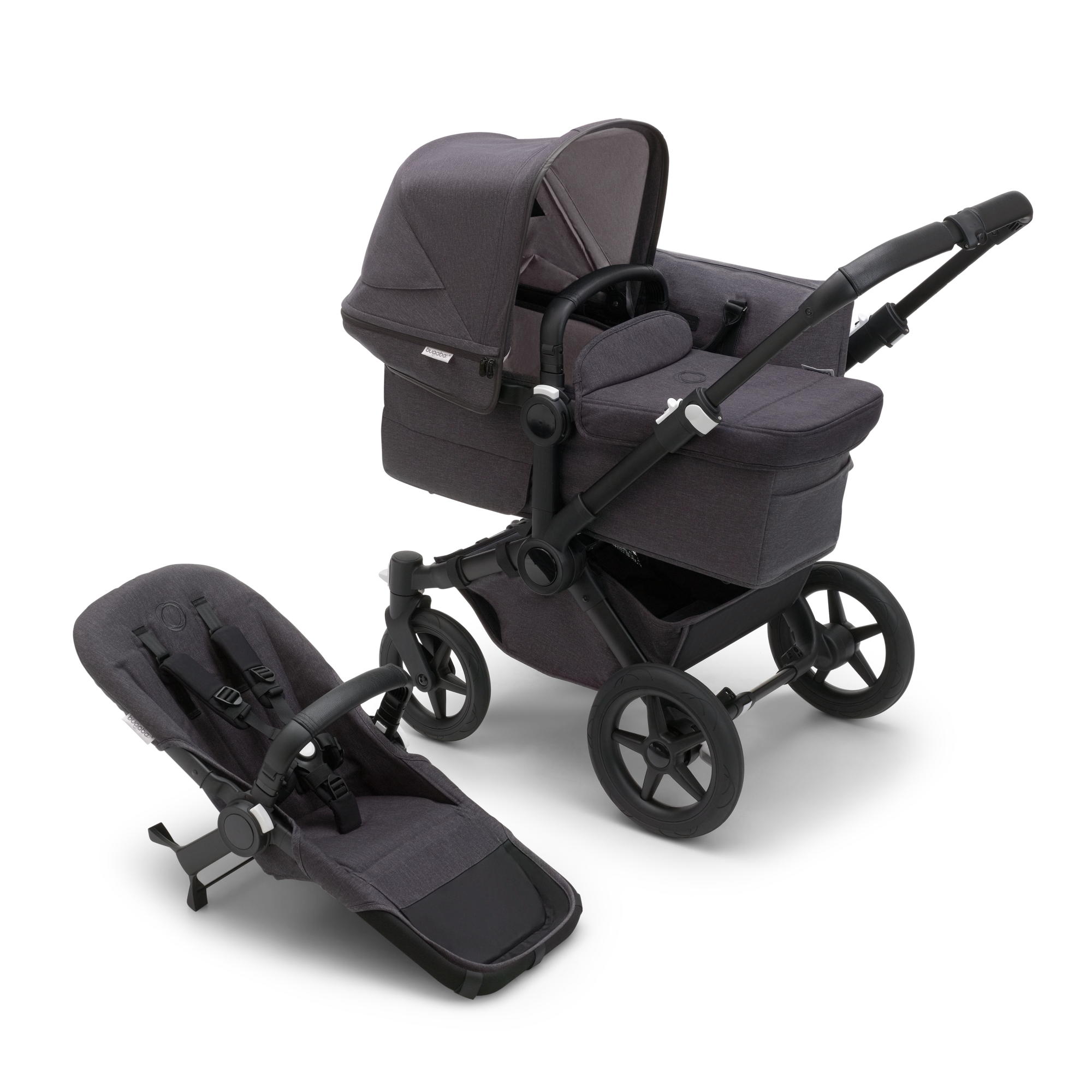 Kent Reparatie mogelijk nachtmerrie Bugaboo Donkey 5 Mono bassinet and seat stroller Mineral collection washed  black sun canopy, mineral collection washed black fabrics, black chassis |  Bugaboo