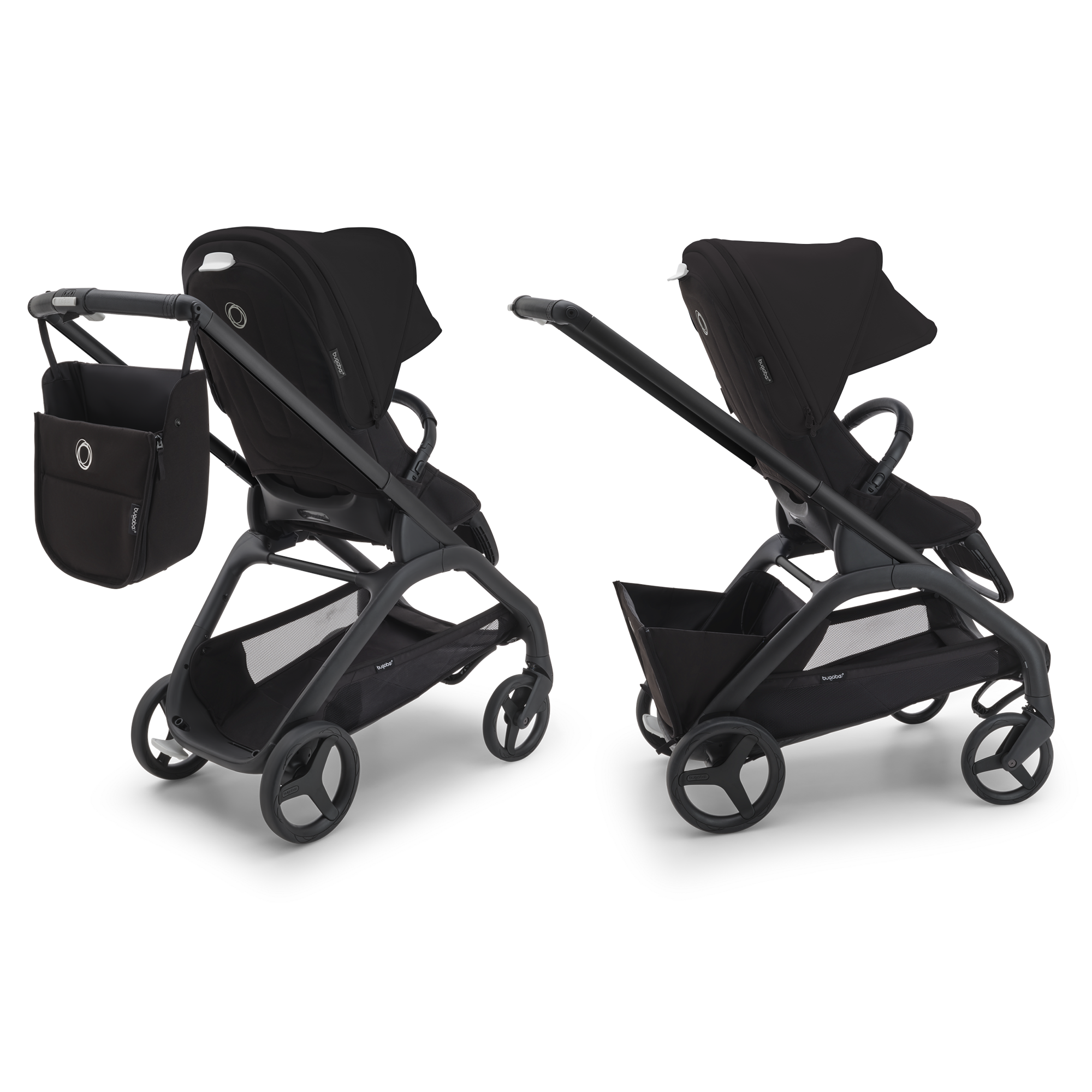 Bugaboo Dragonfly bassinet and seat stroller black base, grey melange  fabrics, grey melange sun canopy