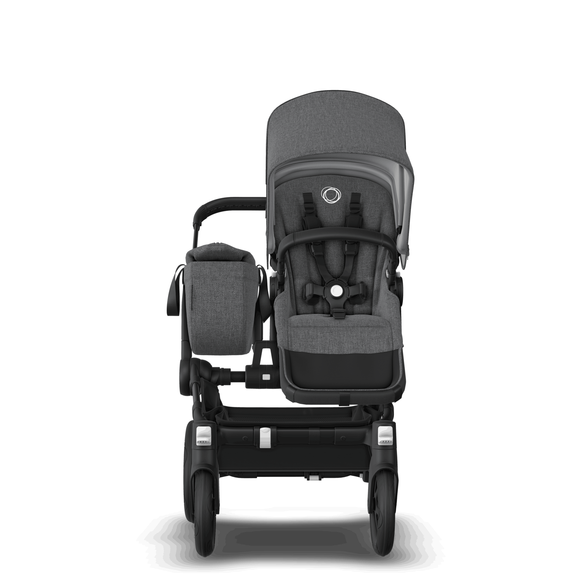 Bugaboo Donkey 5 Mono bassinet and seat stroller black base, grey mélange  fabrics, grey mélange sun canopy