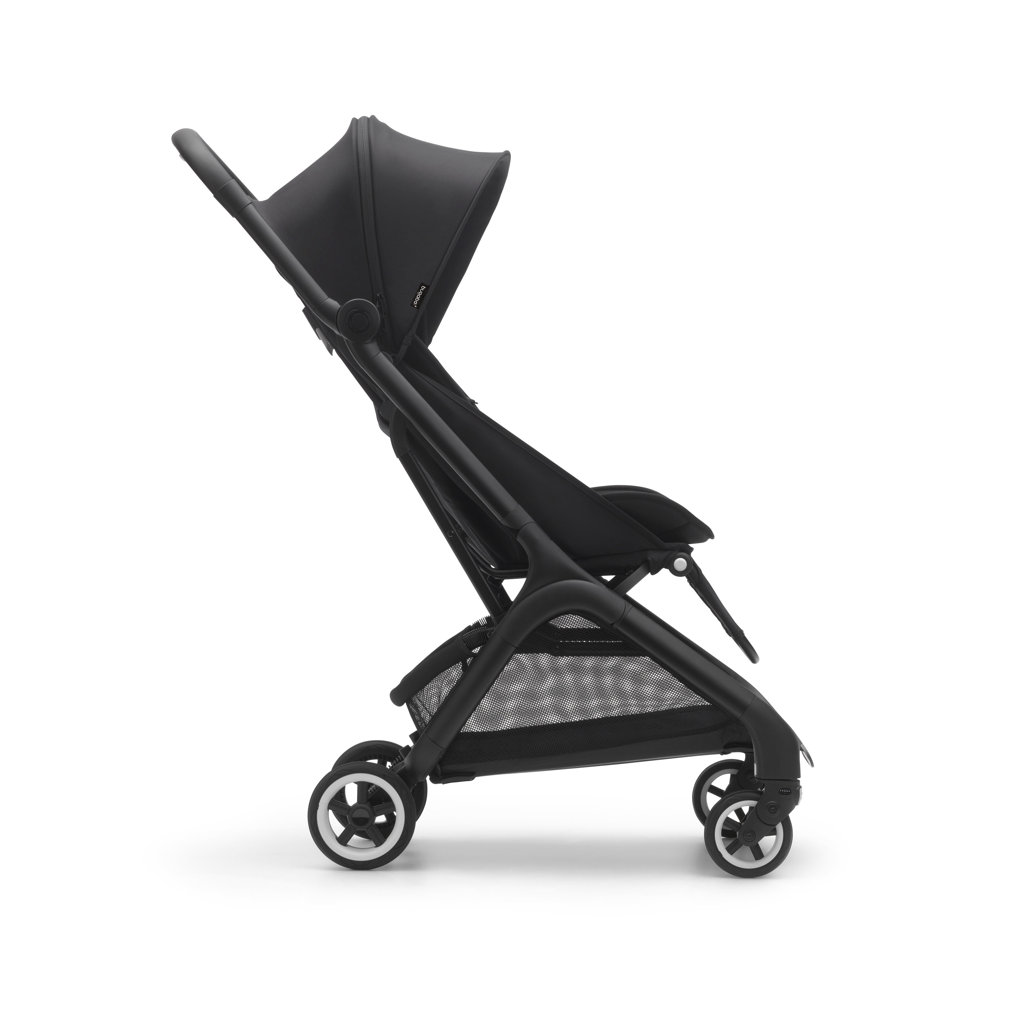 Bugaboo Butterfly seat stroller black base, midnight black fabrics,  midnight black sun canopy