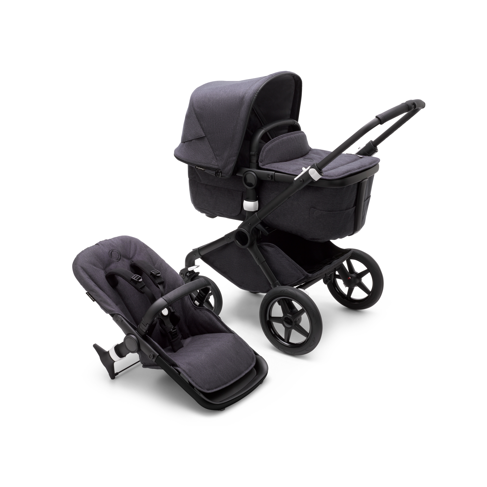 Ongemak heilig Paard Bugaboo Fox 3 bassinet and seat stroller Mineral collection washed black  sun canopy, mineral collection washed black fabrics, black chassis | Bugaboo